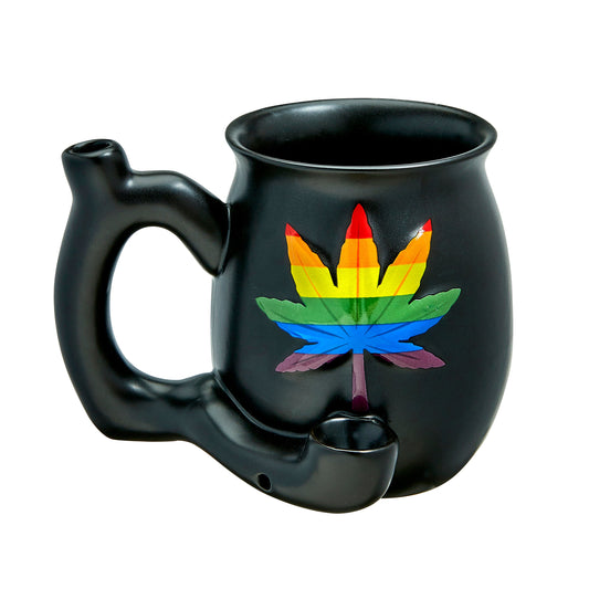 Matte Black Mug With Rainbow Leaf